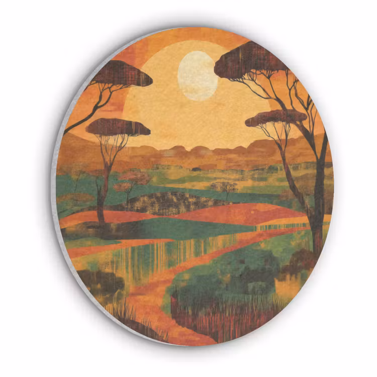 Landschap - Afrikaans - Zon Akoestische PET Vilt - Rond klein -3d