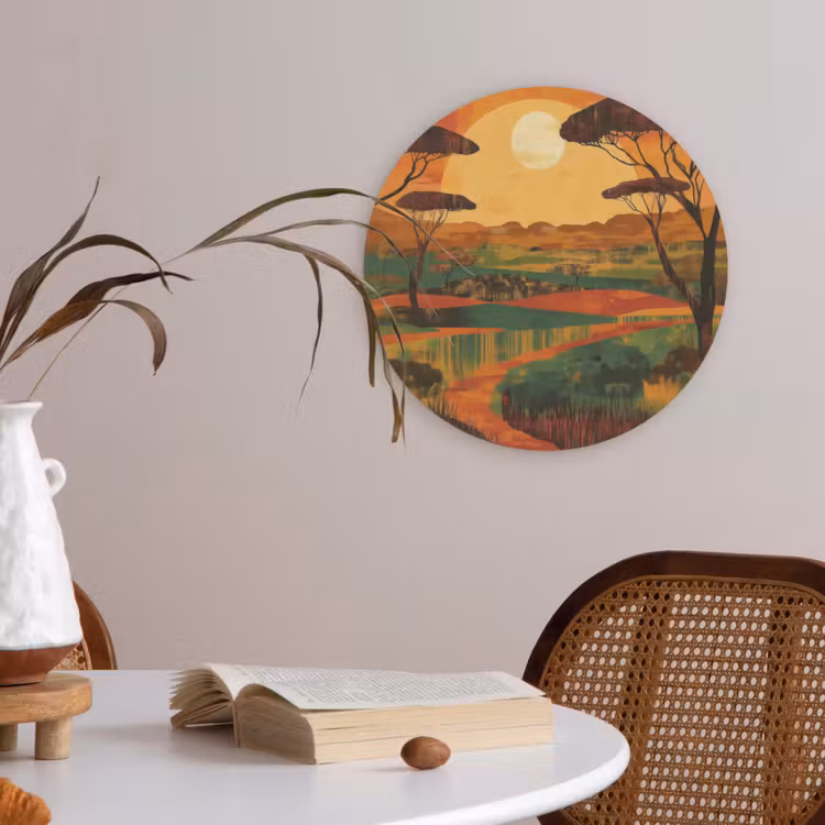 Landschap - Afrikaans - Zon Akoestische PET Vilt - Rond klein -sfeer3