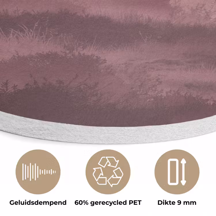 Landschap - Mistig - Roze Akoestische PET Vilt - Rond klein -closeup_NL