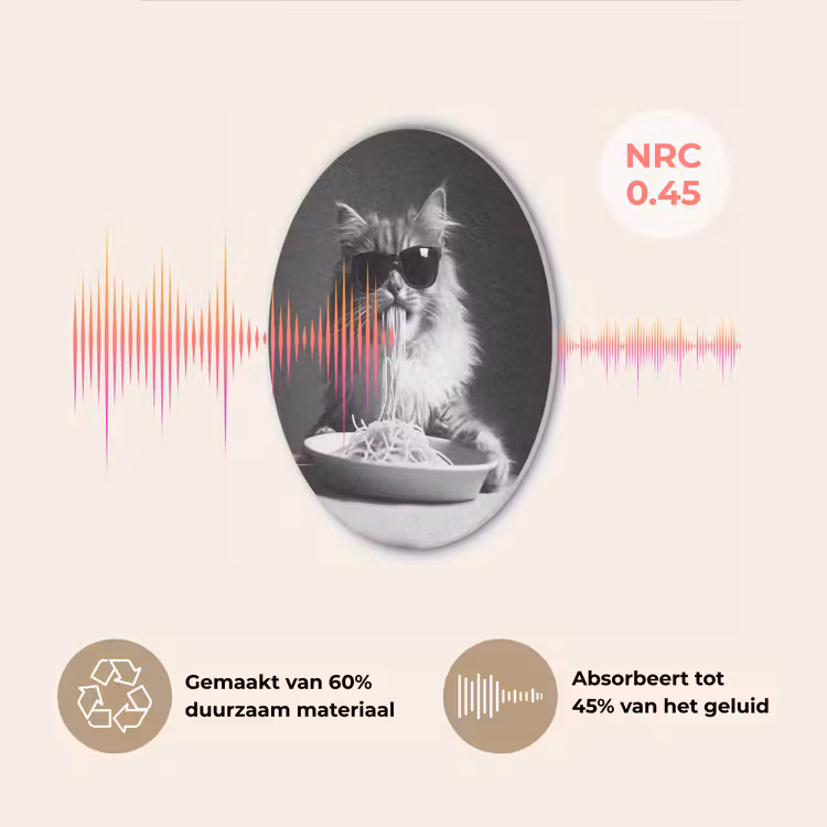 Langharige kat - Zonnebril - Spaghetti - Humor - Zwart - wit Akoestische PET Vilt - Rond klein -USP_NL