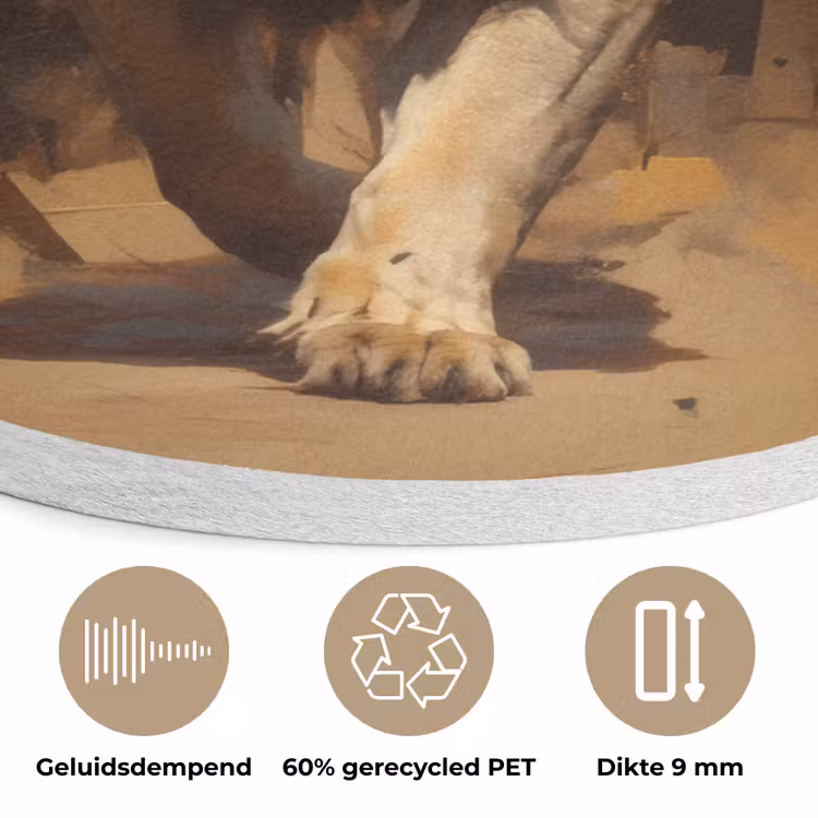 Leeuw - Geschilderd - Abstract - Goud Akoestische PET Vilt - Rond klein -closeup_NL