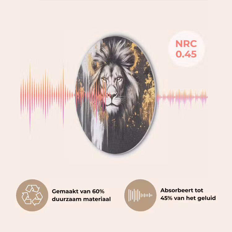 Leeuw - Portret - Verfspatten - Grijs Akoestische PET Vilt - Rond klein -USP_NL