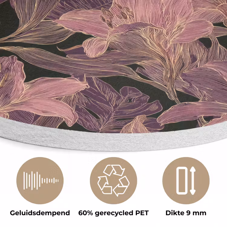 Lelies - Patroon - Paars - Goud Akoestische PET Vilt - Rond klein 838 -closeup_NL