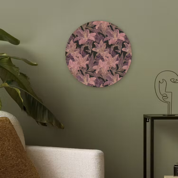 Lelies - Patroon - Paars - Goud Akoestische PET Vilt - Rond klein 838 -sfeer2