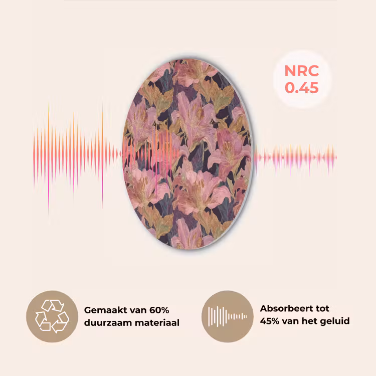Lelies - Patroon - Roze - Goud Akoestische PET Vilt - Rond klein 838 -USP_NL