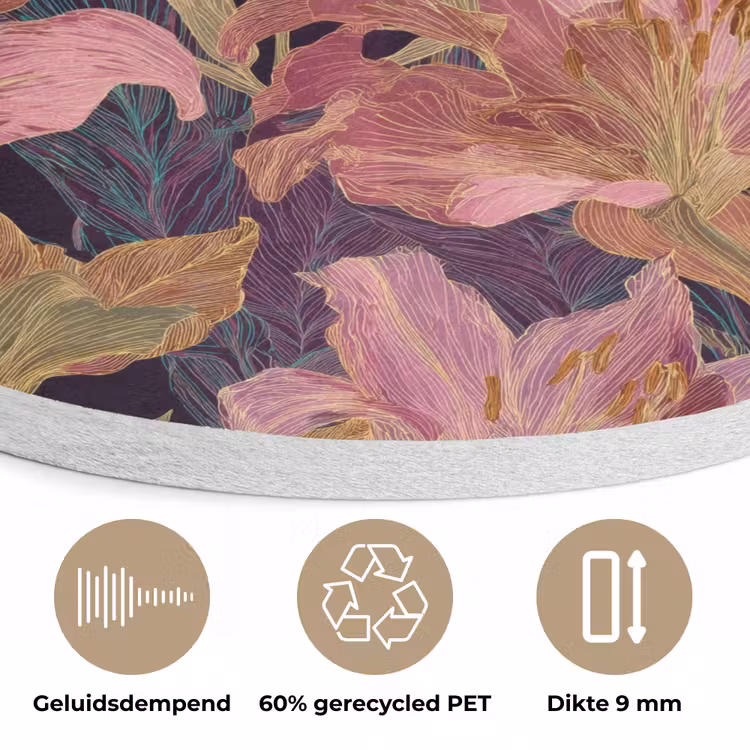 Lelies - Patroon - Roze - Goud Akoestische PET Vilt - Rond klein 838 -closeup_NL