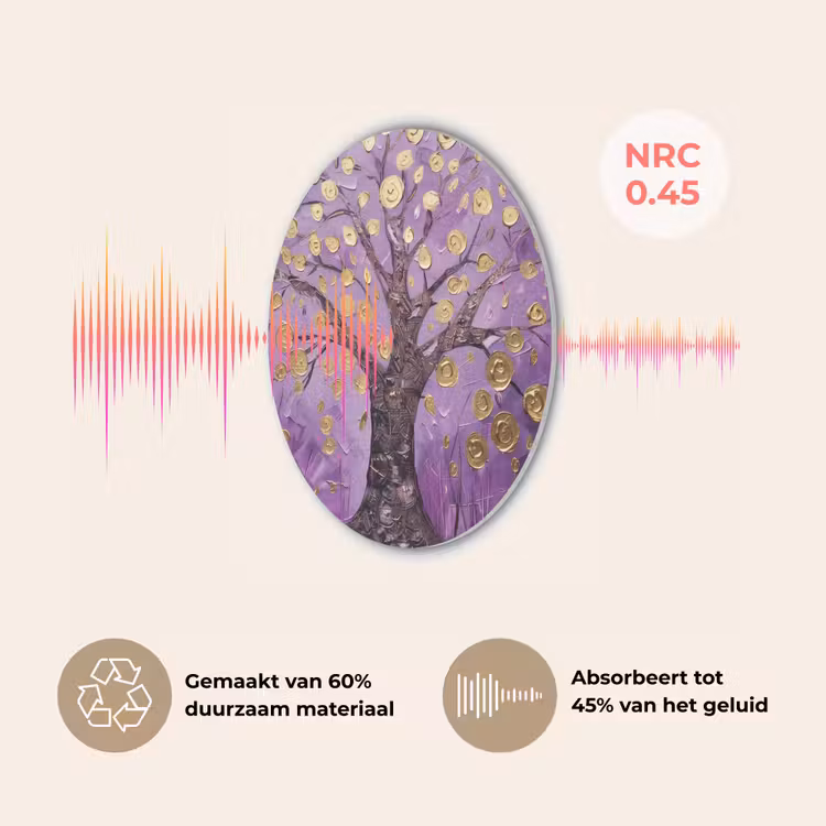 Levensboom - Boom - Paars - Goud - Modern Akoestische PET Vilt - Rond klein -USP_NL