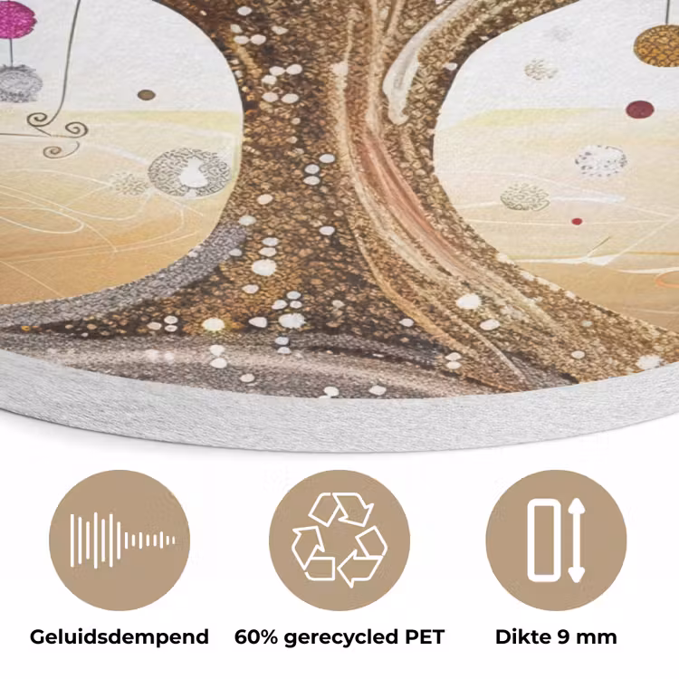 Levensboom - Goud - Kleurrijk - Abstract - Aesthetic Akoestische PET Vilt - Rond klein -closeup_NL