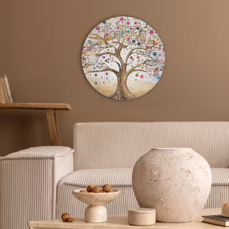 Levensboom - Goud - Kleurrijk - Abstract - Aesthetic Akoestische PET Vilt - Rond klein -sfeer1