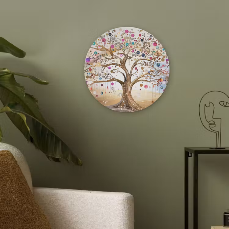 Levensboom - Goud - Kleurrijk - Abstract - Aesthetic Akoestische PET Vilt - Rond klein -sfeer2