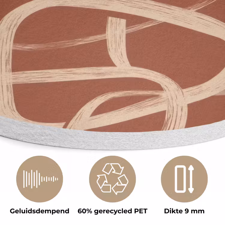 Lijnen - Abstract - Organisch - Terracotta - Crème Akoestische PET Vilt - Rond klein 838 -closeup_NL