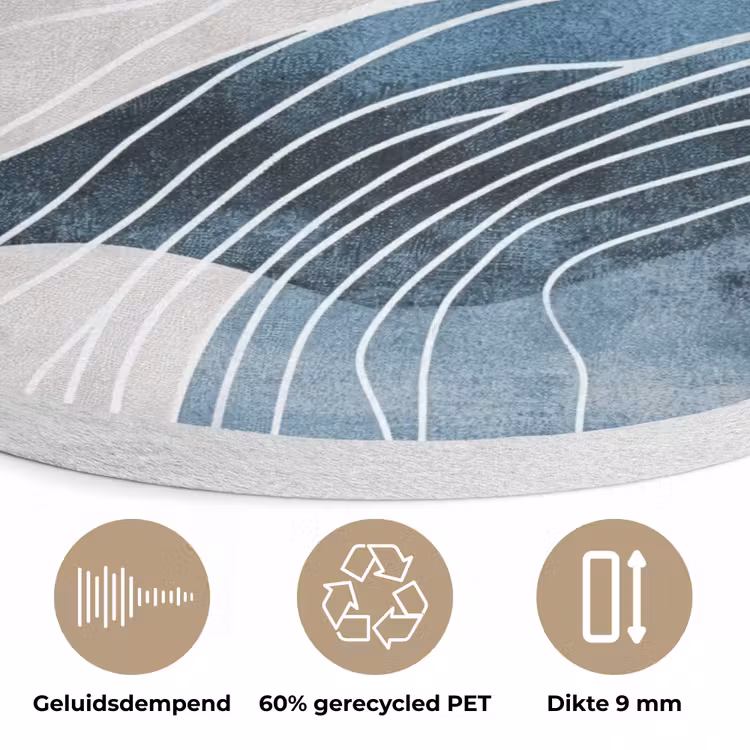 Lijnen - Golven - Abstract - Blauw Akoestische PET Vilt - Rond klein -closeup_NL