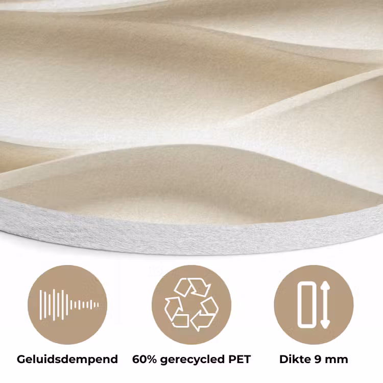 Lijnen - Golvend - Crème Akoestische PET Vilt - Rond klein 838 -closeup_NL