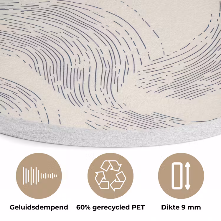 Lijnen - Patroon - Beige - Minimalistisch Akoestische PET Vilt - Rond klein 838 -closeup_NL