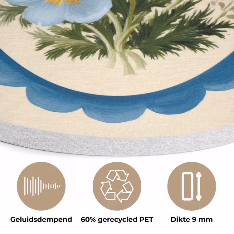 Lijst - Bloemen - Lichtblauw - Illustratie Akoestische PET Vilt - Rond klein -closeup_NL