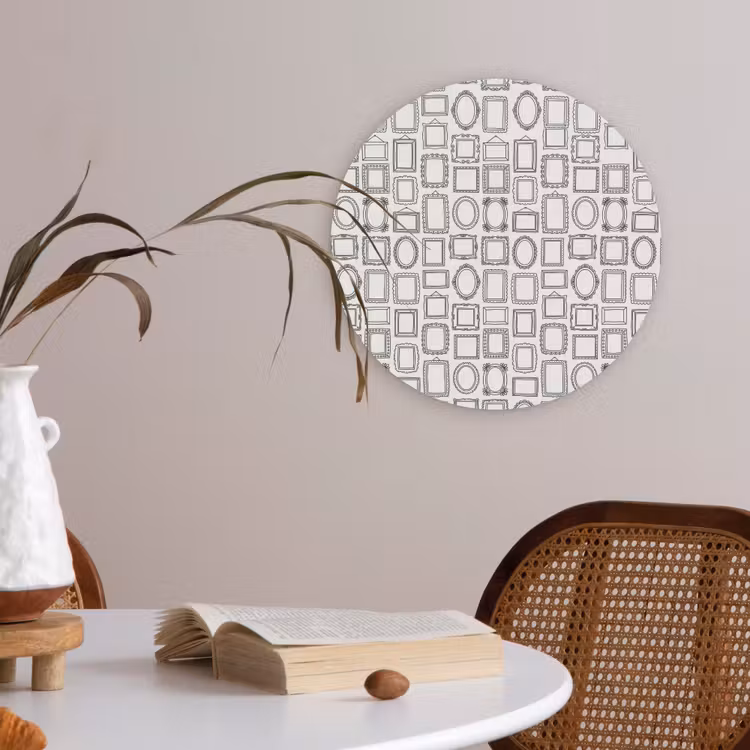 Lijsten - Patroon - Decoratie - Schets - Zwart-wit Akoestische PET Vilt - Rond klein -sfeer3