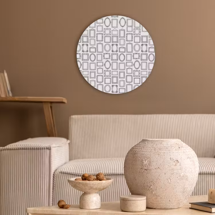 Lijsten - Patroon - Decoratie - Schets - Zwart-wit Akoestische PET Vilt - Rond klein -sfeer1