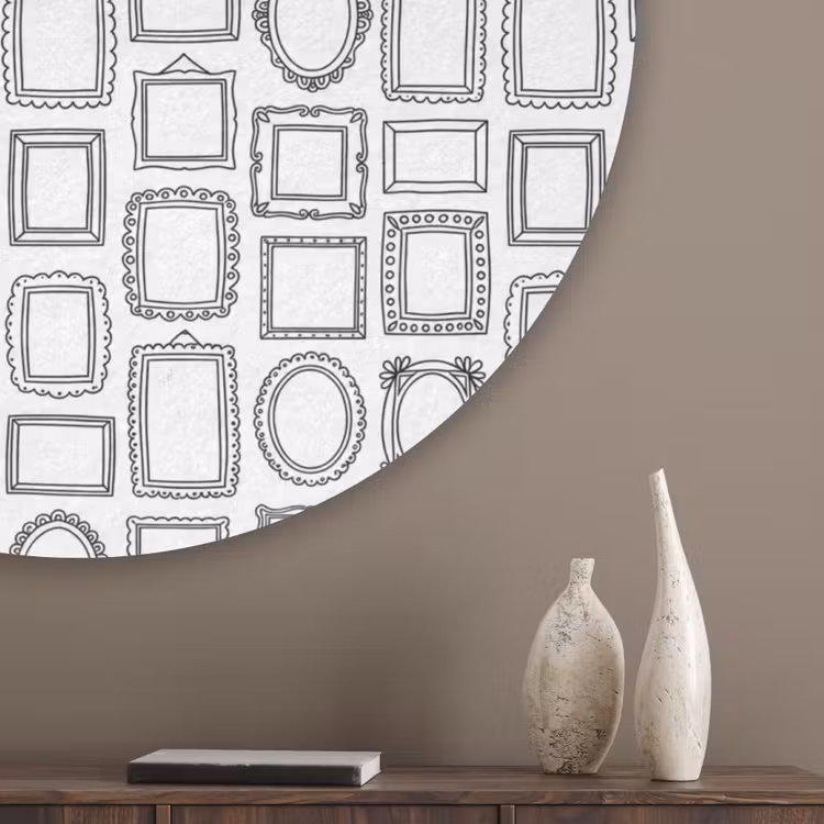 Lijsten - Patroon - Decoratie - Schets - Zwart-wit Akoestische PET Vilt - Rond klein -sfeer5_closeup