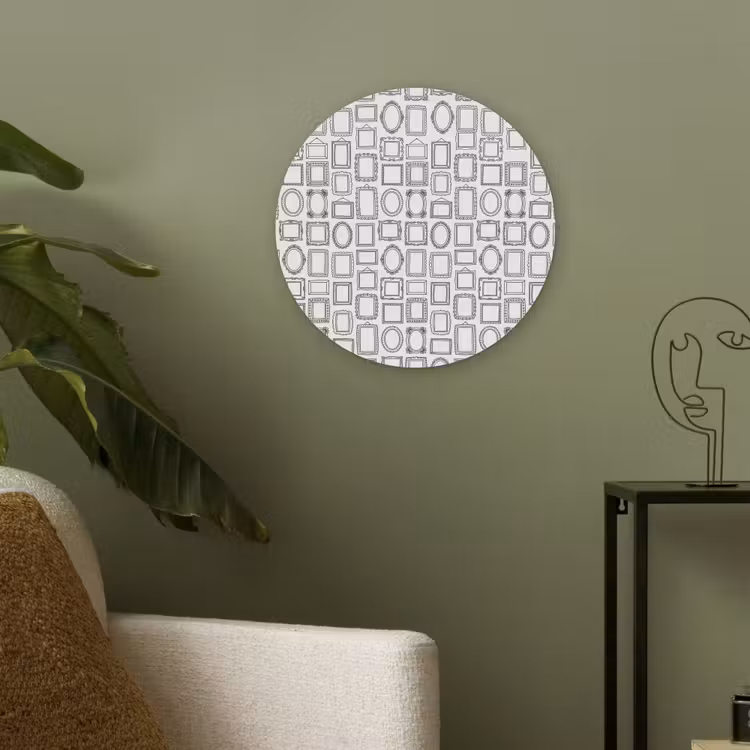 Lijsten - Patroon - Decoratie - Schets - Zwart-wit Akoestische PET Vilt - Rond klein -sfeer2