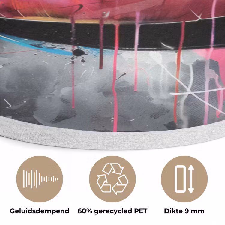 Lippen - Felroze - Graffiti - Verfstrepen Akoestische PET Vilt - Rond klein -closeup_NL