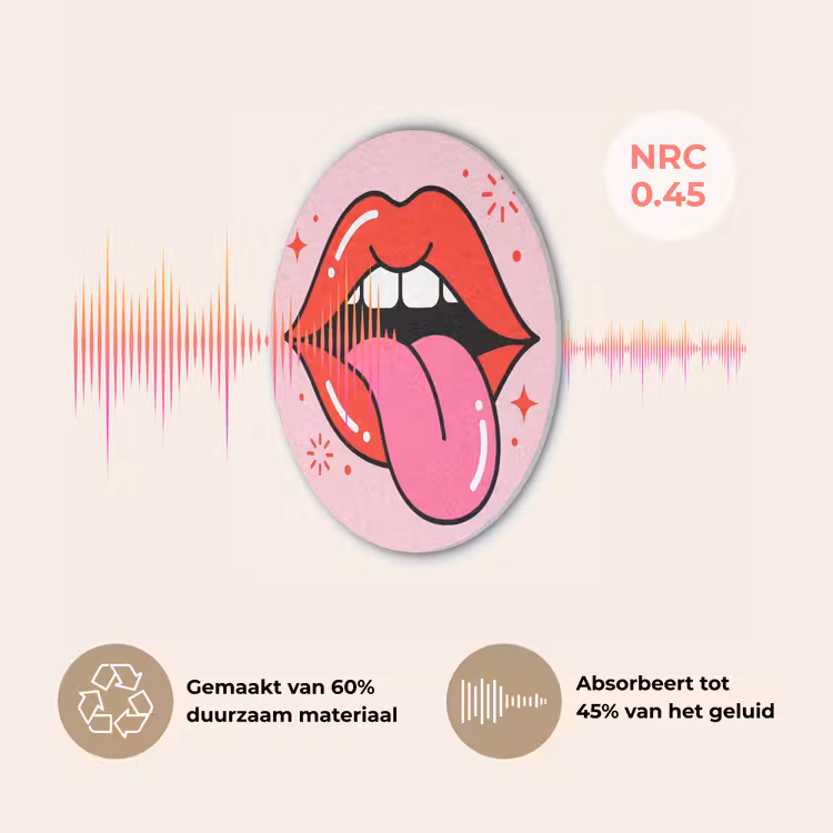 Lippen - Tong - Pop-art - Kleurrijk - Roze Akoestische PET Vilt - Rond klein -USP_NL