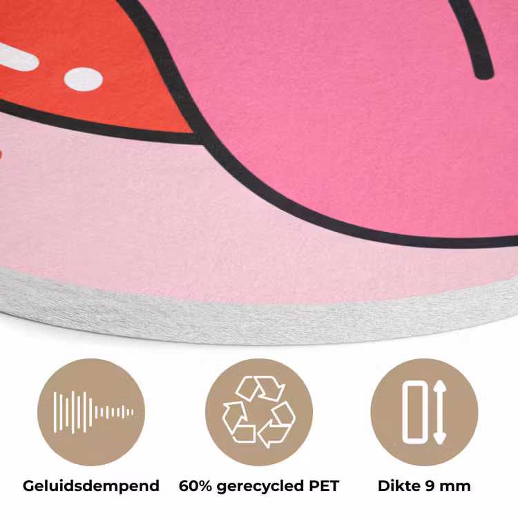 Lippen - Tong - Pop-art - Kleurrijk - Roze Akoestische PET Vilt - Rond klein -closeup_NL