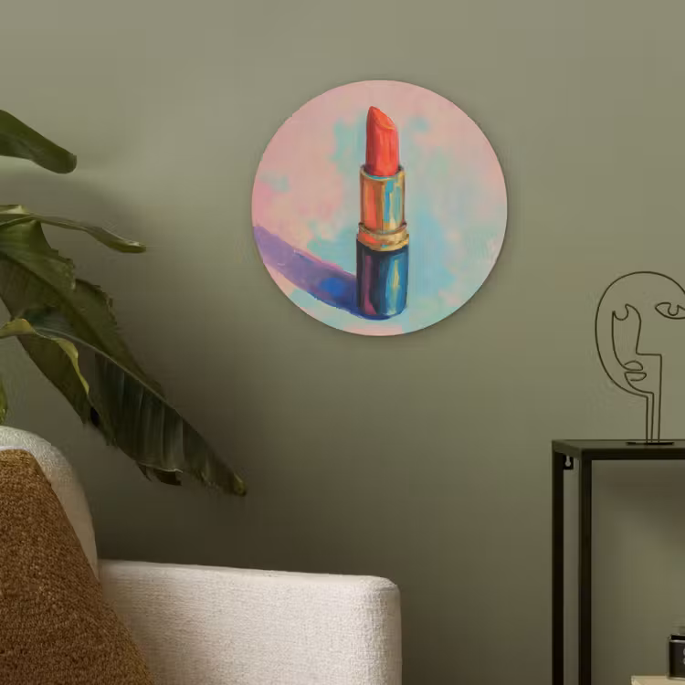 Lippenstift - Rood - Penseelstreken Akoestische PET Vilt - Rond klein -sfeer2