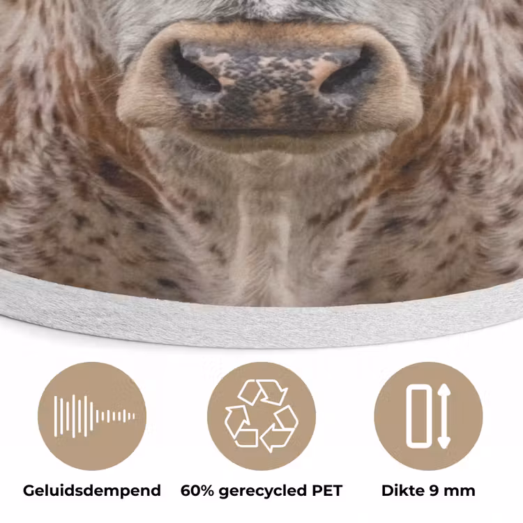 Longhorn - Grasveld - Dier Akoestische PET Vilt - Rond klein -closeup_NL