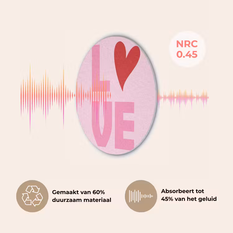 Love - Roze - Hart - Valentijn Akoestische PET Vilt - Rond klein -USP_NL