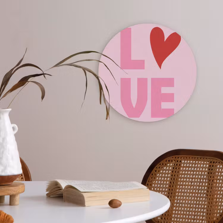 Love - Roze - Hart - Valentijn Akoestische PET Vilt - Rond klein -sfeer3