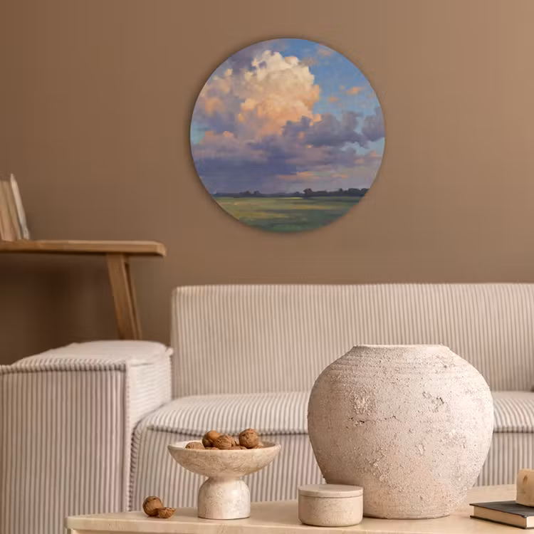 Lucht - Wolken - Landschap - Modern - Oranje Akoestische PET Vilt - Rond klein -sfeer1
