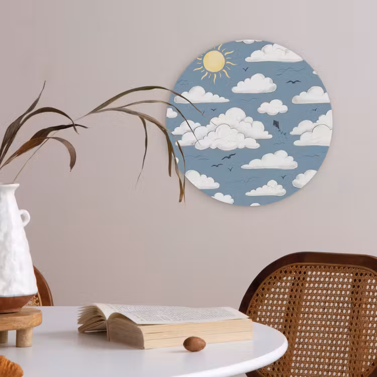 Lucht - Zon - Wolken - Natuur - Blauw Akoestische PET Vilt - Rond klein -sfeer3