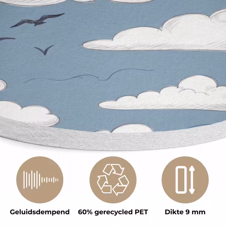 Lucht - Zon - Wolken - Natuur - Blauw Akoestische PET Vilt - Rond klein -closeup_NL