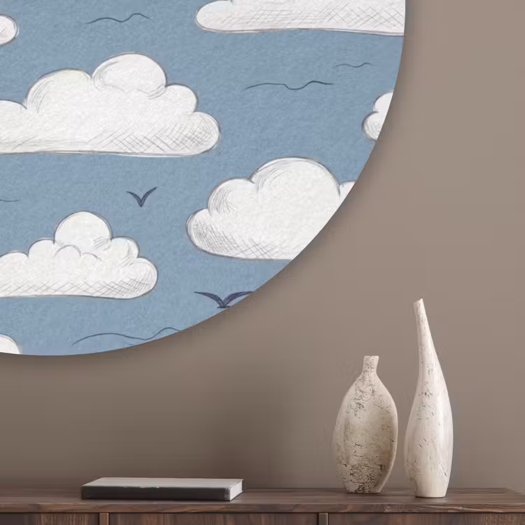 Lucht - Zon - Wolken - Natuur - Blauw Akoestische PET Vilt - Rond klein -sfeer5_closeup