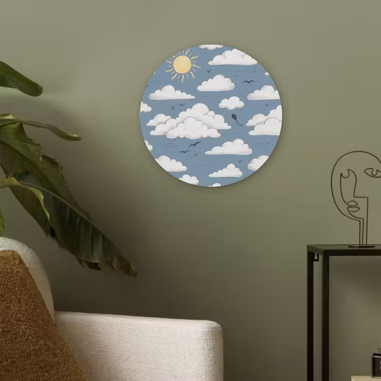 Lucht - Zon - Wolken - Natuur - Blauw Akoestische PET Vilt - Rond klein -sfeer2