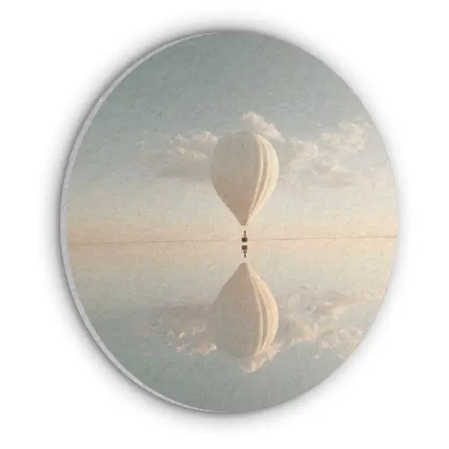 Luchtballon - Wolken - Water - Blauw Akoestische PET Vilt - Rond klein -3d