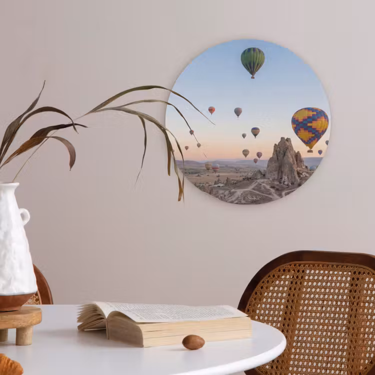 Luchtballonnen - Rotsen - Zonsopgang Akoestische PET Vilt - Rond klein -sfeer3