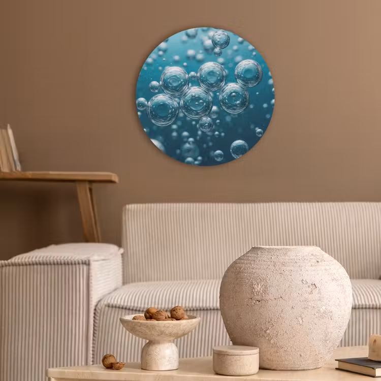 Luchtbellen - Dynamisch - Blauw Akoestische PET Vilt - Rond klein -sfeer1