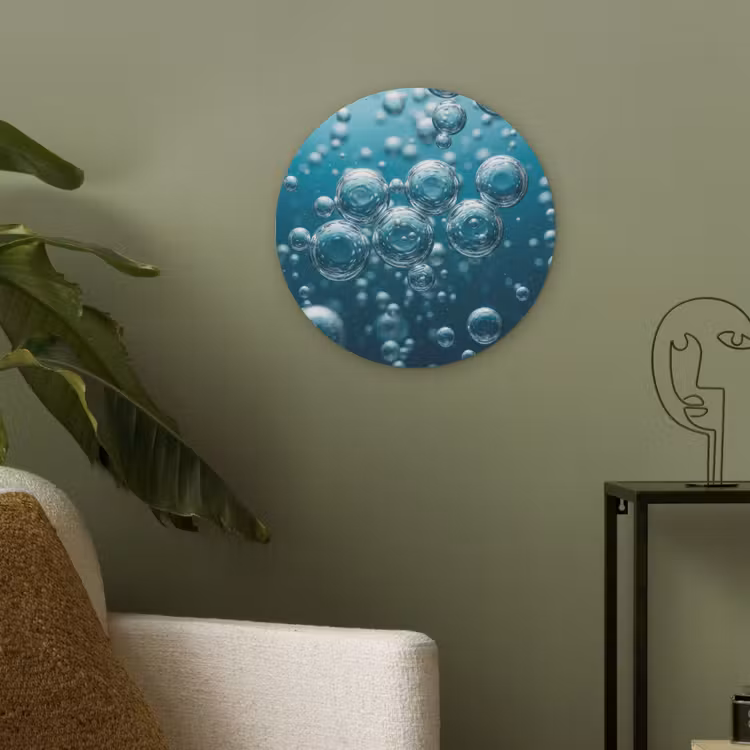 Luchtbellen - Dynamisch - Blauw Akoestische PET Vilt - Rond klein -sfeer2
