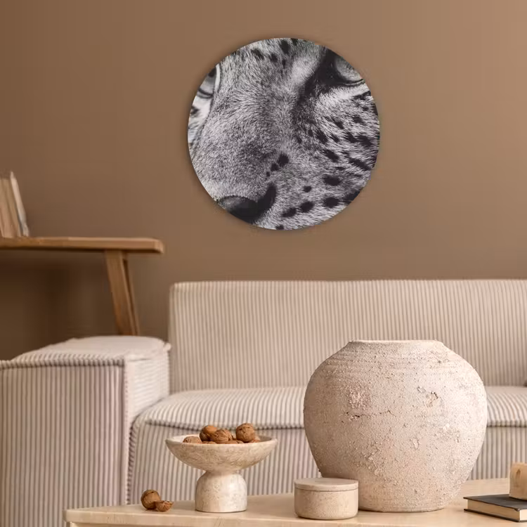 Luipaard - Zwart - Wit - Oog Akoestische PET Vilt - Rond klein -sfeer1