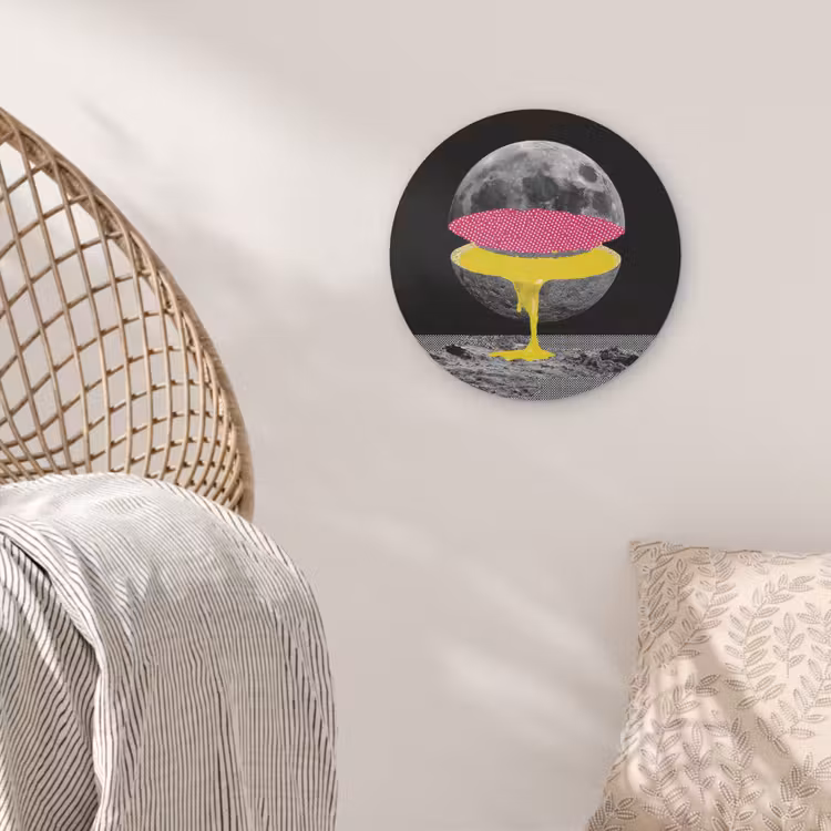 Maan - Geel - Roze - Zwart Akoestische PET Vilt - Rond klein -sfeer4