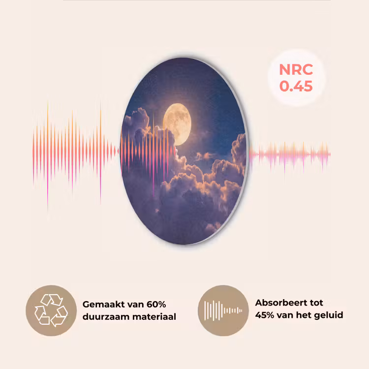 Maan - Wolken - Nacht - Oranje Akoestische PET Vilt - Rond klein -USP_NL