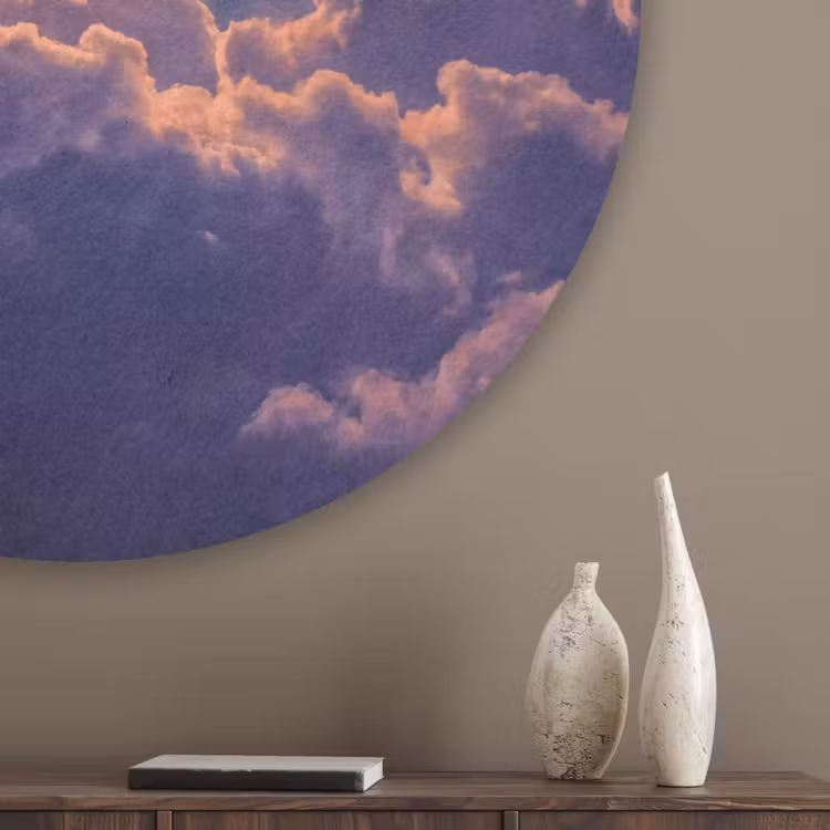 Maan - Wolken - Nacht - Oranje Akoestische PET Vilt - Rond klein -sfeer5_closeup