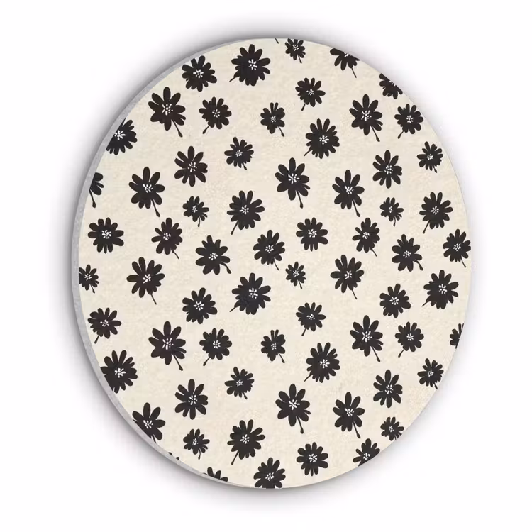 Madeliefjes - Grafisch - Zwart - Beige Akoestische PET Vilt - Rond klein 838 -3d
