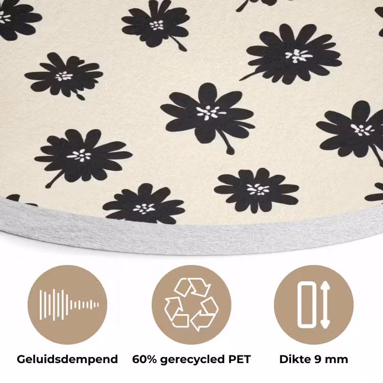 Madeliefjes - Grafisch - Zwart - Beige Akoestische PET Vilt - Rond klein 838 -closeup_NL
