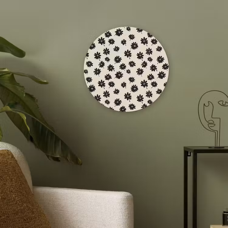 Madeliefjes - Grafisch - Zwart - Beige Akoestische PET Vilt - Rond klein 838 -sfeer2