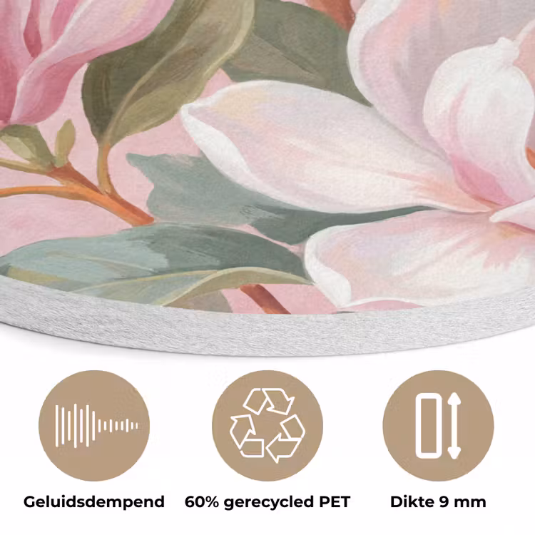 Magnolia's - Patroon - Roze Akoestische PET Vilt - Rond klein -closeup_NL