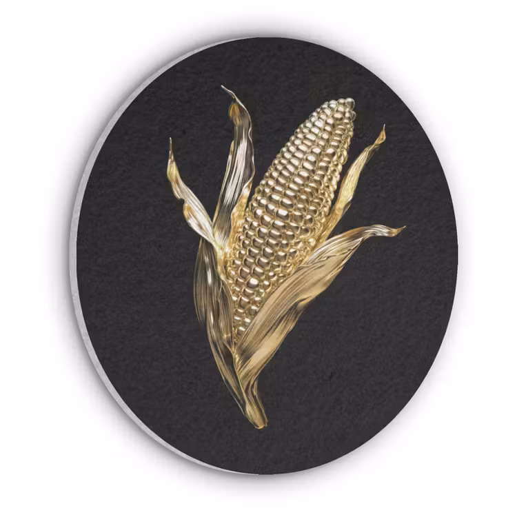 Mais - Eten - Goud - Zwart Akoestische PET Vilt - Rond klein -3d