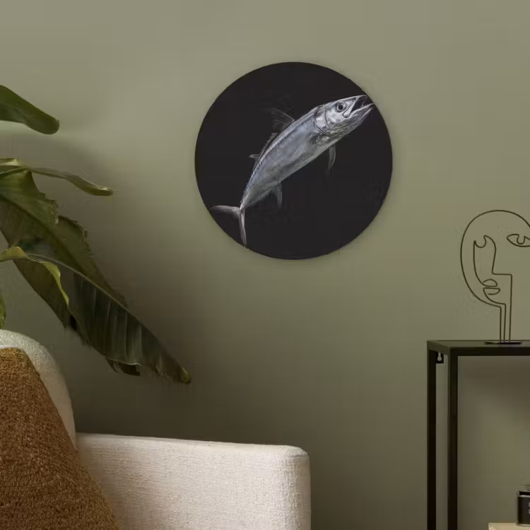 Makreel - Vis - Zwart Akoestische PET Vilt - Rond klein -sfeer2