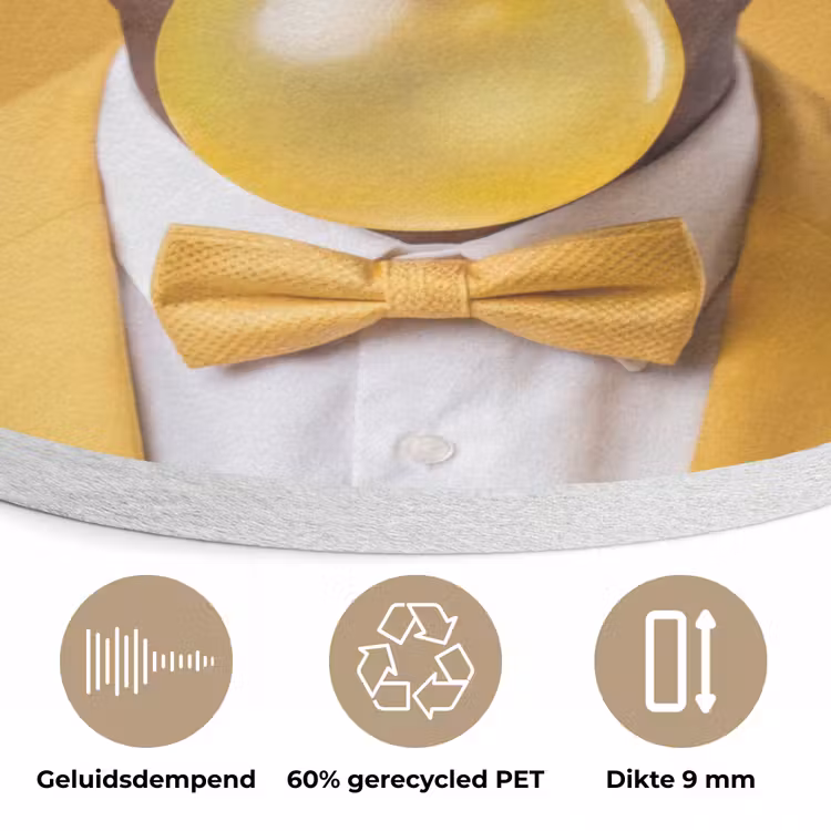Man - Bubblegum - Portret - Geel - Modern Akoestische PET Vilt - Rond klein -closeup_NL